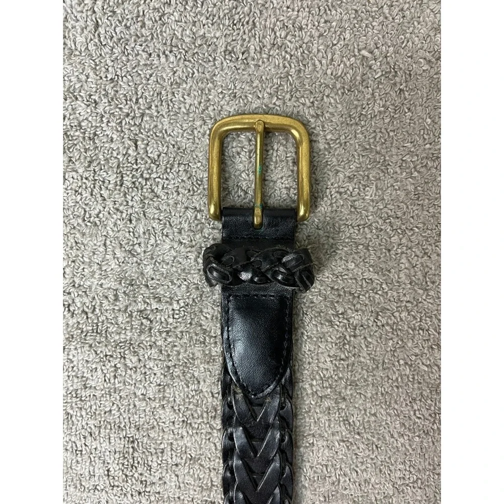 Black Braided Leather Belt Solid Brass Buckle Size 40 Woven Mens Accessory